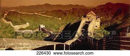 Panoramic view of ancient wall on mountain range, Great Wall Of China, Beijing, China View Large Photo Image Stock Image - Panoramic view of ancient wall on mountain range, Great Wall Of China, Beijing, China . Fotosearch