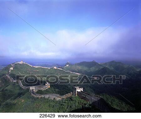 Stock Photo - Panoramic view of ancient wall on mountain range, Great Wall Of China, Beijing, China . Fotosearch