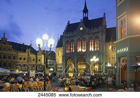 Stock Photography - People at sidewalk cafe, Erfurt, Thuringia, Germany . Fotosearch
