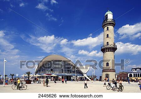 Stock Photograph - People at square, Schusters Strandbar, Rostock, Mecklenburg-Western Pomerania, Germany . Fotosearch