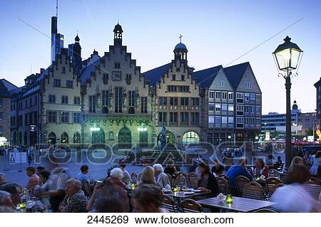 People in sidewalk cafe in front of city hall, Romer, Frankfurt, Hesse, Germany View Large Photo Image Stock Photo - People in sidewalk cafe in front of city hall, Romer, Frankfurt, Hesse, Germany . Fotosearch