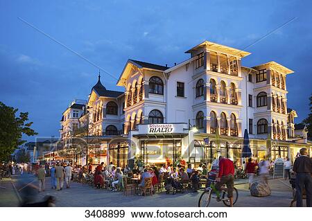 Restaurant and Hotel Ahlbecker Hof at night, Ahlbeck, Usedom, Germany View Large Photo Image Stock Photo - Restaurant and Hotel Ahlbecker Hof at night, Ahlbeck, Usedom, Germany . Fotosearch