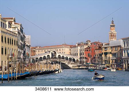 Stock Image - Rialto Bridge and Canale Grande, Venice, Italy . Fotosearch