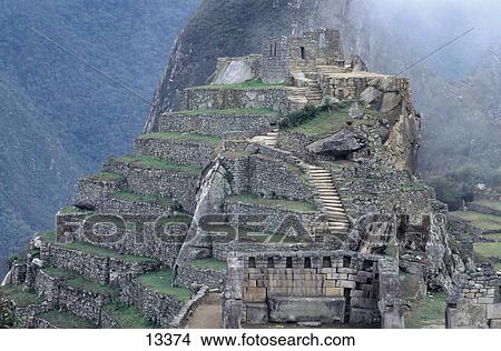 Picture - Ruins of buildings at archaeological site, Inca Ruins, Machu Picchu, Cusco Region, Peru . Fotosearch