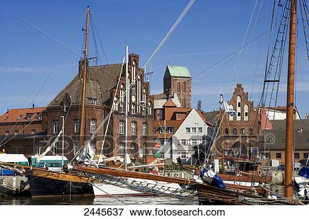 Sailboats at harbor, Wismar, Mecklenburg-West Pomerania, Germany View Large Photo Image Stock Photo - Sailboats at harbor, Wismar, Mecklenburg-West Pomerania, Germany . Fotosearch