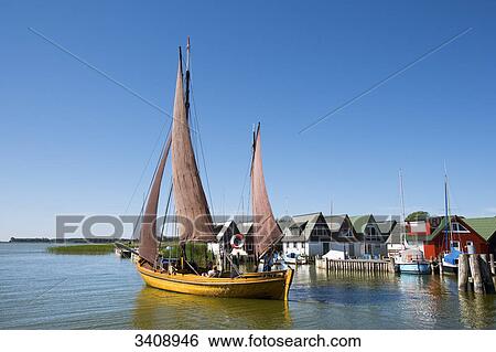 Sailing boat at harbour, Ahrenshoop, Mecklenburg-Western Pomerania, Germany View Large Photo Image Stock Photograph - Sailing boat at harbour, Ahrenshoop, Mecklenburg-Western Pomerania, Germany . Fotosearch