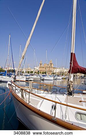 Stock Photo - Sailing yachts in the harbour of Msida, Malta . Fotosearch