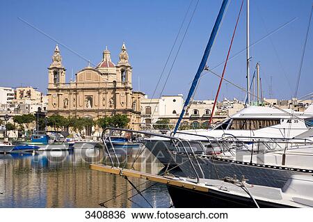 Stock Photograph - Sailing yachts in the harbour of Msida, Malta . Fotosearch