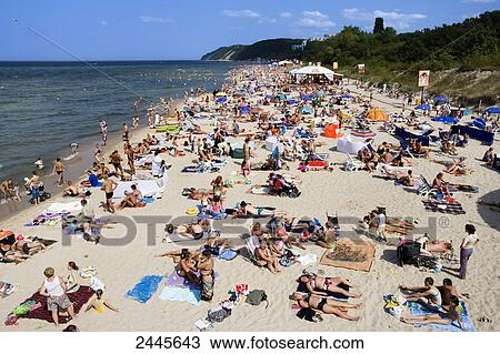 Scene of crowded beach, Misdroy, Wolin, Poland View Large Photo Image Stock Image - Scene of crowded beach, Misdroy, Wolin, Poland . Fotosearch