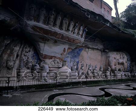 Sculptures caved on rock face, Dazu Grottoes, Chongqing, China View Large Photo Image Stock Photo - Sculptures caved on rock face, Dazu Grottoes, Chongqing, China . Fotosearch