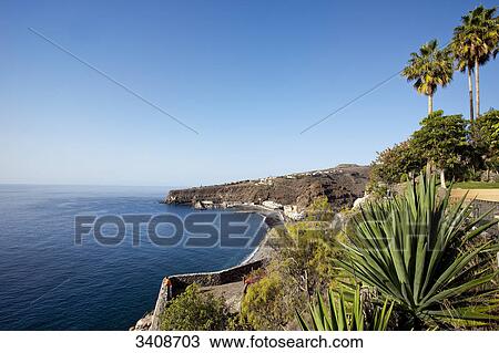 Shore line in Playa Santiago, La Gomera, Spain, elevated view View Large Photo Image Stock Image - Shore line in Playa Santiago, La Gomera, Spain, elevated view . Fotosearch
