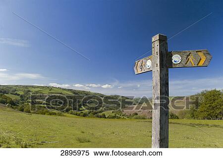 Stock Photography - Signpost, Wye Valley, Great Britain, Wales, Powys . Fotosearch