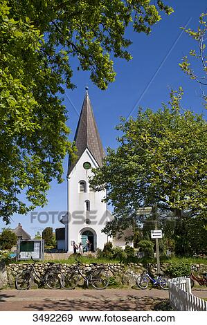 Stock Photo - St. Clement Church, Nebel, Amrum, Germany . Fotosearch