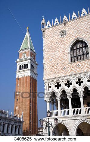 Stock Photography - St Mark's Campanile and Doges Palace, Venice, Italy, low angle view . Fotosearch
