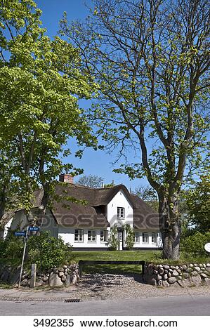 Stock Photography - Thatched-roof house in Keitum, Sylt, Germany . Fotosearch