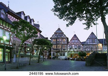 Stock Photography - Timber-framed houses in town, Idstein, Hesse, Germany . Fotosearch
