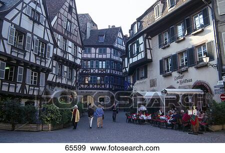 Stock Photo - Tourists in market, Colmar, Alsace, France . Fotosearch
