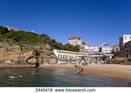 Tourists kayaking in sea, Port Vieux, Biarritz, Pyrenees-Atlantiques, Aquitaine, France View Large Photo Image Stock Photo - Tourists kayaking in sea, Port Vieux, Biarritz, Pyrenees-Atlantiques, Aquitaine, France . Fotosearch