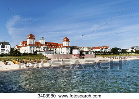 Tourists on the beach of Binz, spa hotel in the background, Ruegen, Germany, elevated view View Large Photo Image Stock Image - Tourists on the beach of Binz, spa hotel in the background, Ruegen, Germany, elevated view . Fotosearch