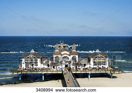 Picture - Tourists on the Sellin pier, Ruegen, Germany, elevated view . Fotosearch