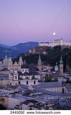 Town with castle in background, Burg Hohenwerfen Castle, Salzburg, Austria View Large Photo Image Stock Image - Town with castle in background, Burg Hohenwerfen Castle, Salzburg, Austria . Fotosearch