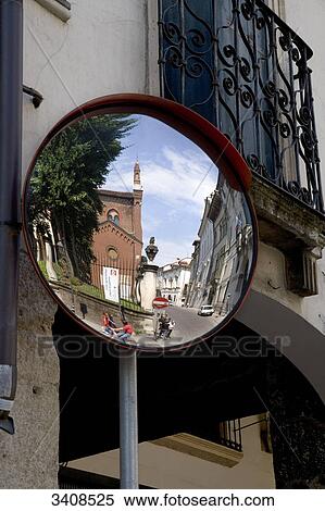 Traffic mirror in Vicenza, Italy, low angle view View Large Photo Image Stock Photography - Traffic mirror in Vicenza, Italy, low angle view . Fotosearch