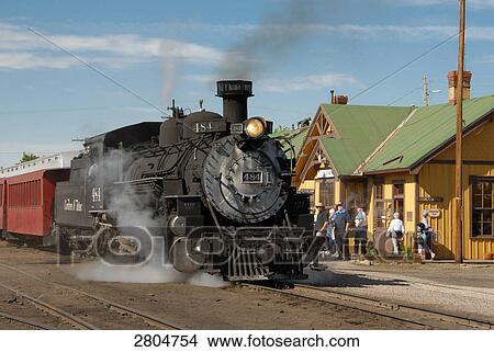 Picture - Train on railroad track, Colorado, USA . Fotosearch