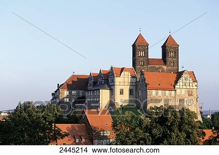 Trees in front of castle, Quedlinburg, Saxony-Anhalt, Germany View Large Photo Image Picture - Trees in front of castle, Quedlinburg, Saxony-Anhalt, Germany . Fotosearch