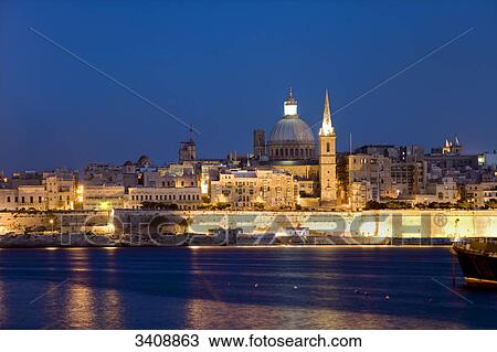 Valletta at night, Malta View Large Photo Image Stock Image - Valletta at night, Malta . Fotosearch