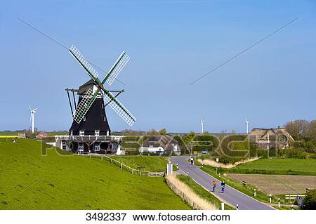 View of a windmill in Pellworm, North Frisian Islands, Germany, elevated view View Large Photo Image Stock Photo - View of a windmill in Pellworm, North Frisian Islands, Germany, elevated view . Fotosearch