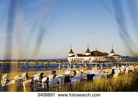 View of Ahlbeck pier and hooded beach chairs, Usedom, Germany View Large Photo Image Stock Image - View of Ahlbeck pier and hooded beach chairs, Usedom, Germany . Fotosearch