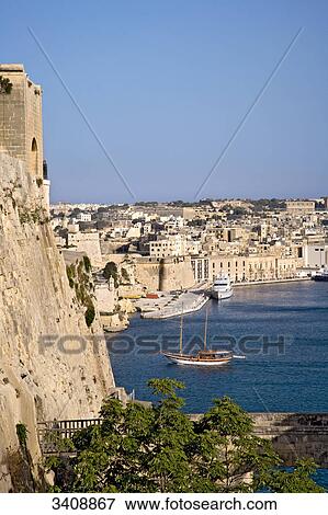 Stock Photo - View of Cospicua, Vittoriosa and Senglea (Three Cities), Malta, elevated view . Fotosearch