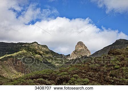 Stock Photo - View of Roque de Agando, La Gomera, Spain, elevated view . Fotosearch