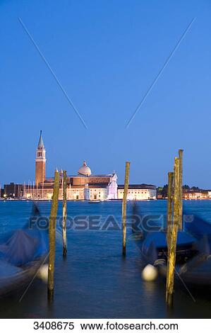 View of San Giorgio Maggiore, moored gondolas in the foreground, Venice, Italy View Large Photo Image Stock Photography - View of San Giorgio Maggiore, moored gondolas in the foreground, Venice, Italy . Fotosearch