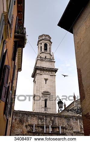 Stock Photo - View of the cathedral of Verona, Italy, low angle view . Fotosearch
