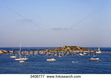 View of the harbour and the district Botafoch, Ibiza City, Spain, elevated view View Large Photo Image Stock Photo - View of the harbour and the district Botafoch, Ibiza City, Spain, elevated view . Fotosearch