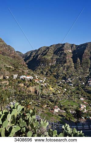 Stock Photograph - View of Valle Gran Rey, La Gomera, Spain, elevated view . Fotosearch
