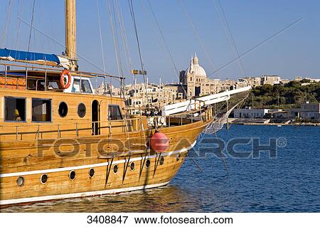 Stock Photo - View of Valletta, ship in the foreground, Malta . Fotosearch
