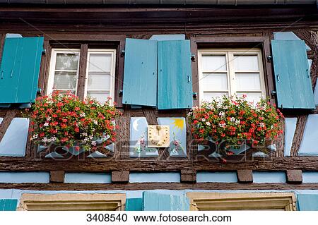 Windows of a house in Petite Venise, Colmar, France, low angle view View Large Photo Image Stock Image - Windows of a house in Petite Venise, Colmar, France, low angle view . Fotosearch
