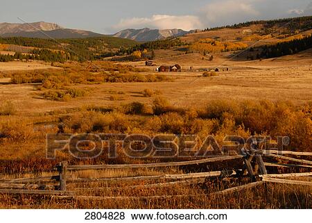 Stock Photo - Wooden fence in field, Montana, USA . Fotosearch