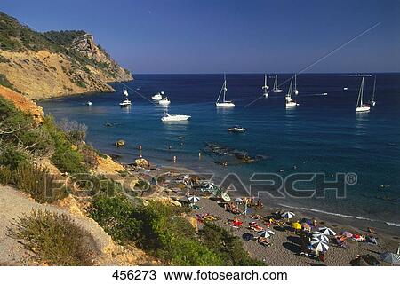 Aerial view of beach, Balearic Islands, Spain View Large Photo Image Stock Image - Aerial view of beach, Balearic Islands, Spain . Fotosearch