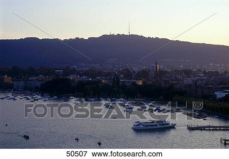 Aerial view of boats at harbor, Zurich, Switzerland View Large Photo Image Stock Photo - Aerial view of boats at harbor, Zurich, Switzerland . Fotosearch