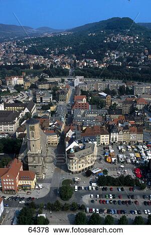 Stock Photo - Aerial view of city, Jena, Thuringia, Germany . Fotosearch