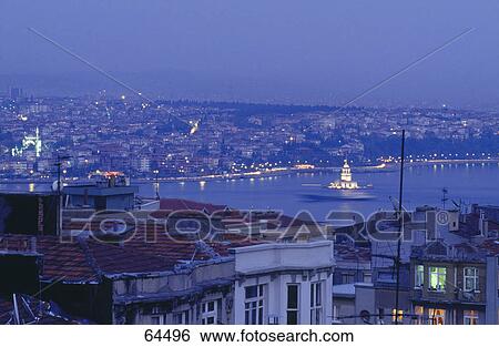 Aerial view of city lit up at night, Istanbul, Turkey View Large Photo Image Stock Photograph - Aerial view of city lit up at night, Istanbul, Turkey . Fotosearch