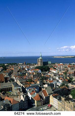 Aerial view of city, Stralsund, Mecklenburg-Vorpommern, Germany View Large Photo Image Picture - Aerial view of city, Stralsund, Mecklenburg-Vorpommern, Germany . Fotosearch