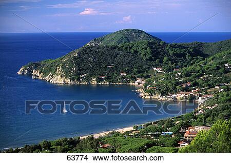 Aerial view of coastline, Bay Of Biodola, Tuscany, Italy View Large Photo Image Picture - Aerial view of coastline, Bay Of Biodola, Tuscany, Italy . Fotosearch