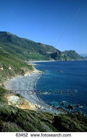 Aerial view of coastline, Cap Corse, Corsica, France View Large Photo Image Stock Image - Aerial view of coastline, Cap Corse, Corsica, France . Fotosearch