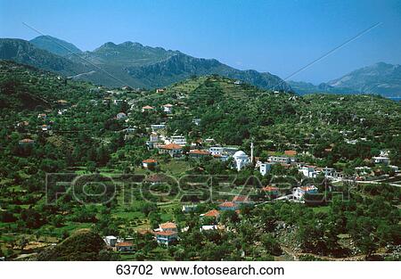 Aerial view of town, Anatolia, Bozburun Peninsula, Turkey View Large Photo Image Stock Image - Aerial view of town, Anatolia, Bozburun Peninsula, Turkey . Fotosearch
