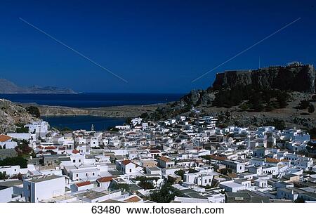 Aerial view of town, Rhodes, Dodecanese Islands, Greece View Large Photo Image Stock Image - Aerial view of town, Rhodes, Dodecanese Islands, Greece . Fotosearch