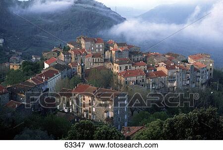 Aerial view of town, Sainte Lucie De Tallano, Corsica, France View Large Photo Image Stock Photo - Aerial view of town, Sainte Lucie De Tallano, Corsica, France . Fotosearch